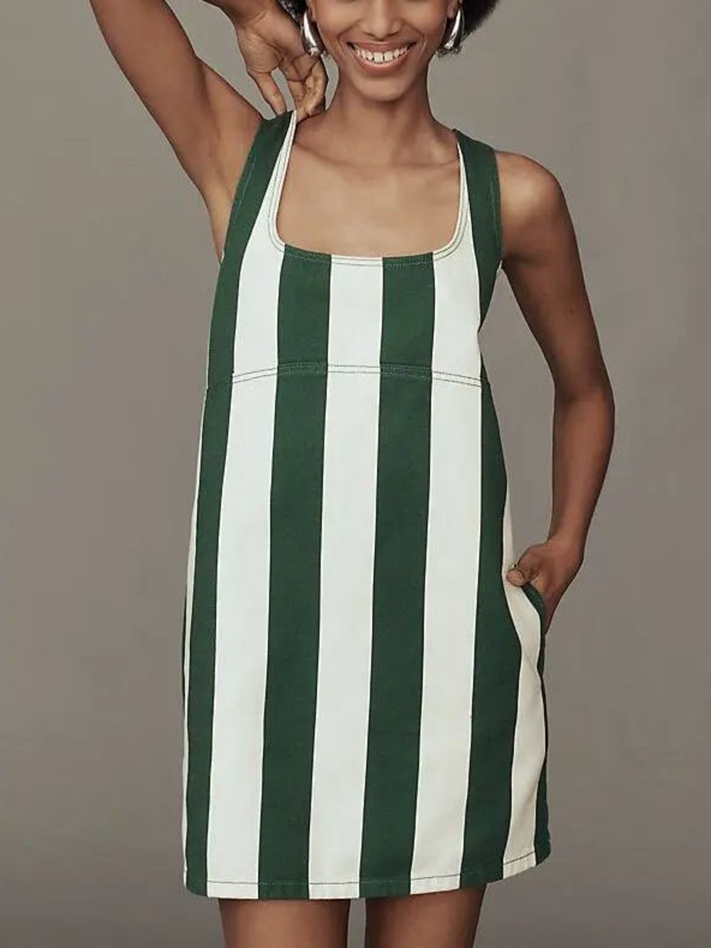 Simon Miller Sahara Green & White Vertical Stripe Sleeveless Shift Dress